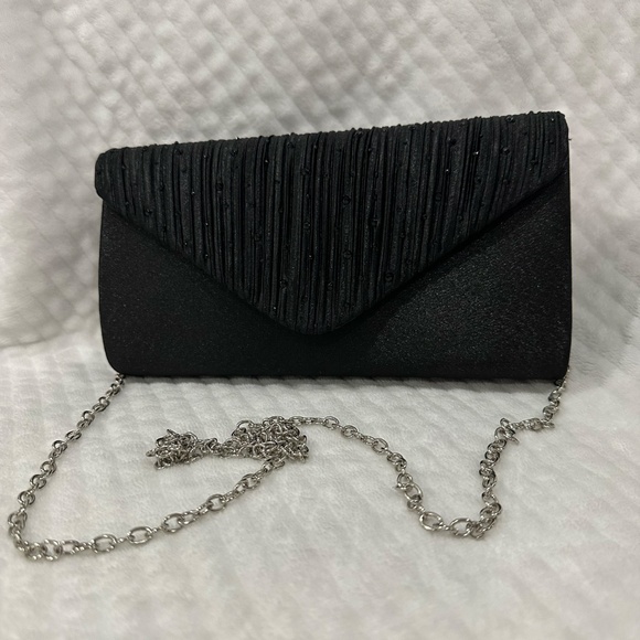Black Clutch, Ruched Design with Rhinestones. brand new condition, never used. - Picture 3 of 7
